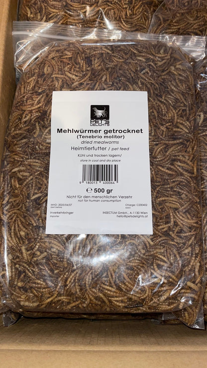 Pet's Delights® ganze, getrocknete Mehlwürmer für Vögel, Heimtiere 500gr